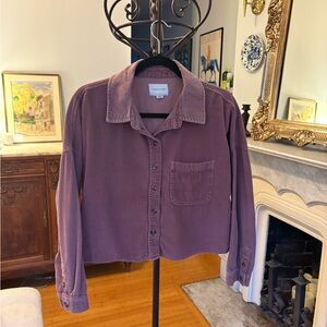 American Eagle Outfitters Mauve 100% Cotton Cropped Corduroy Shirt Jacket